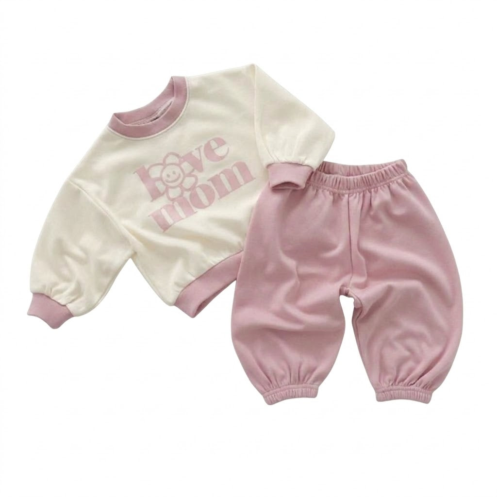 Baby Girl Love Mom Dad Print Sweatshirt &amp; Pants Outfit Set