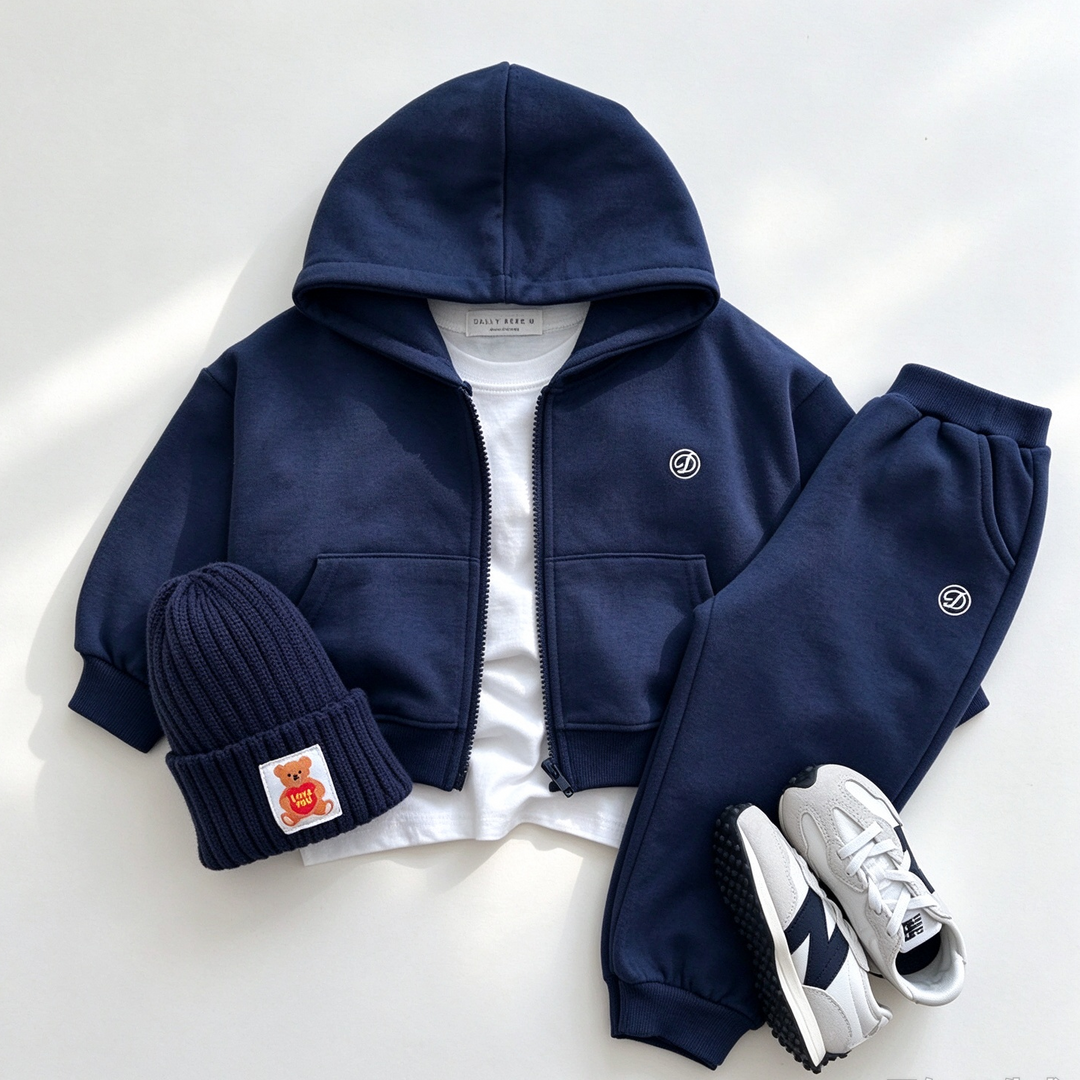 Zip-Up Hoodie Jacket &amp; Sweatpant 2PCS Set for Boys and Girls