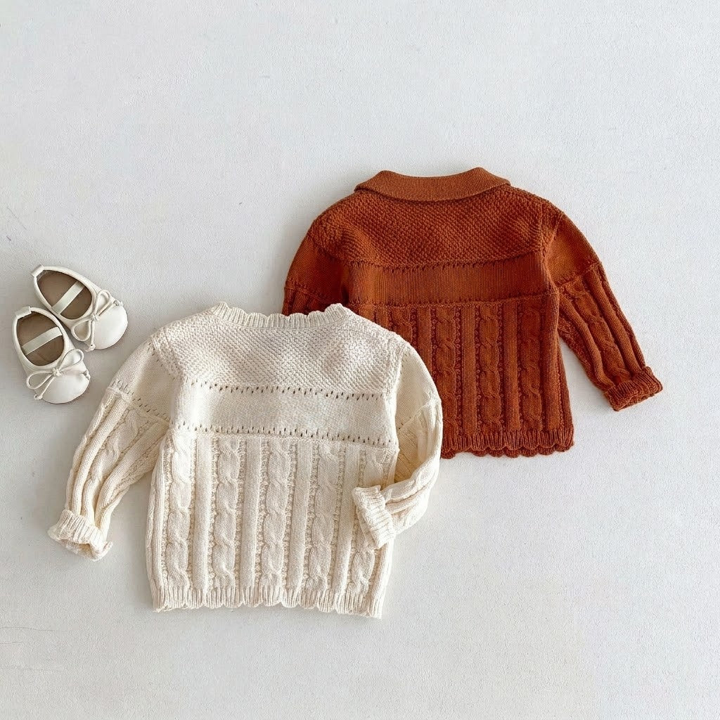 Embroidered Flower Cable Knit Sweater for baby girls