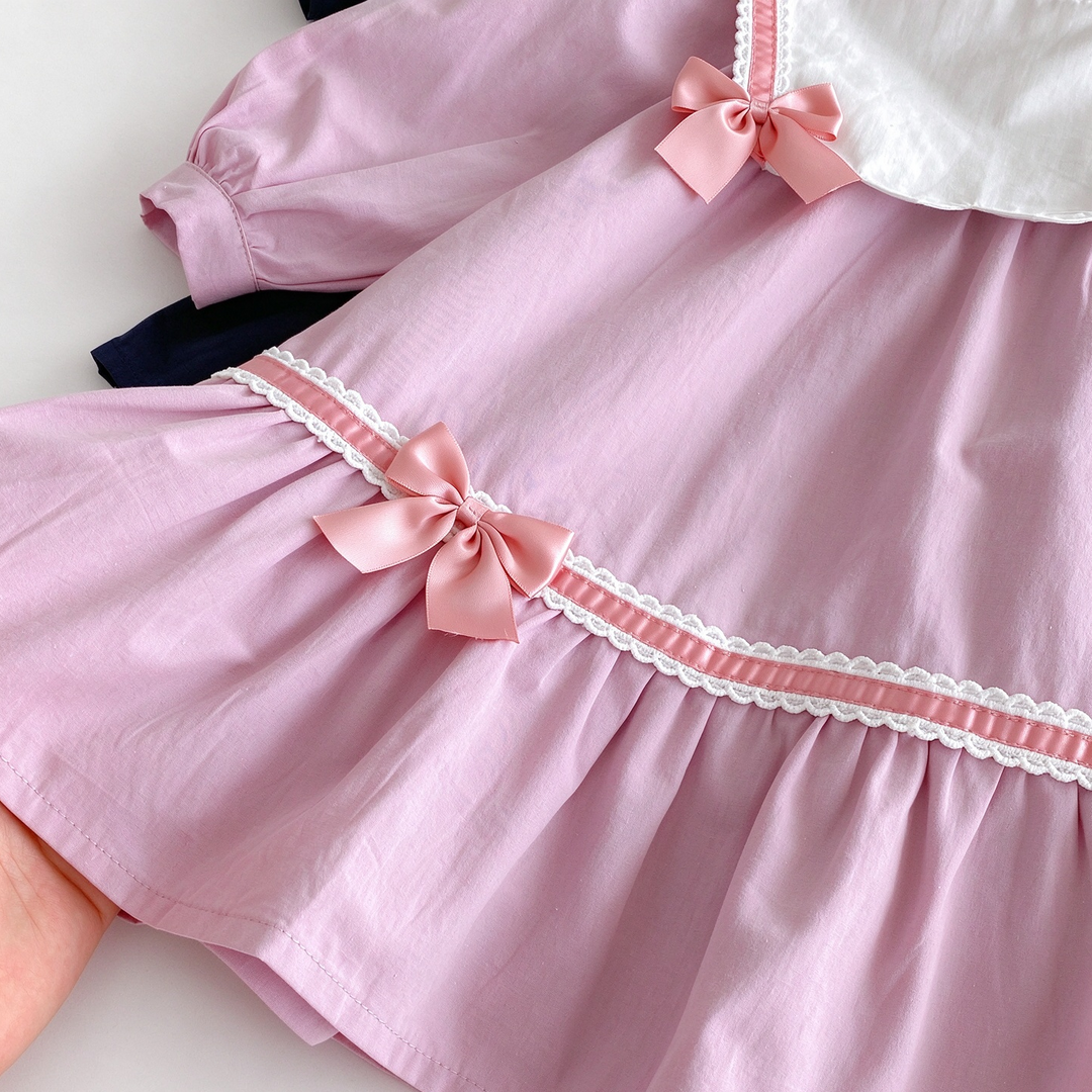 Baby Girl Ruffle Collar Flare Hem Princess Dress with Bow Decoration