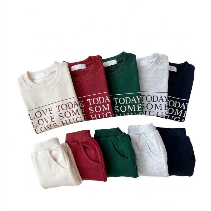 Kids Love Hugs Print Sweatshirt and Sweatpants Set
