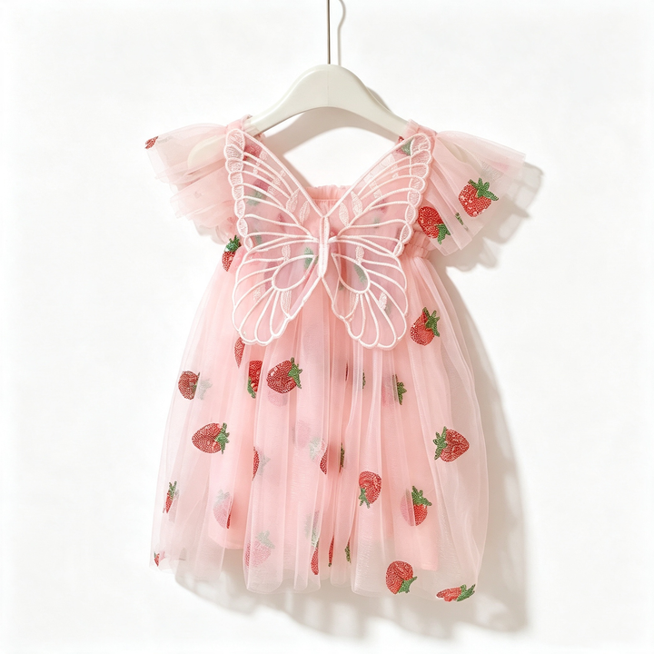 Girls Strawberry embroidery princess tutu dress