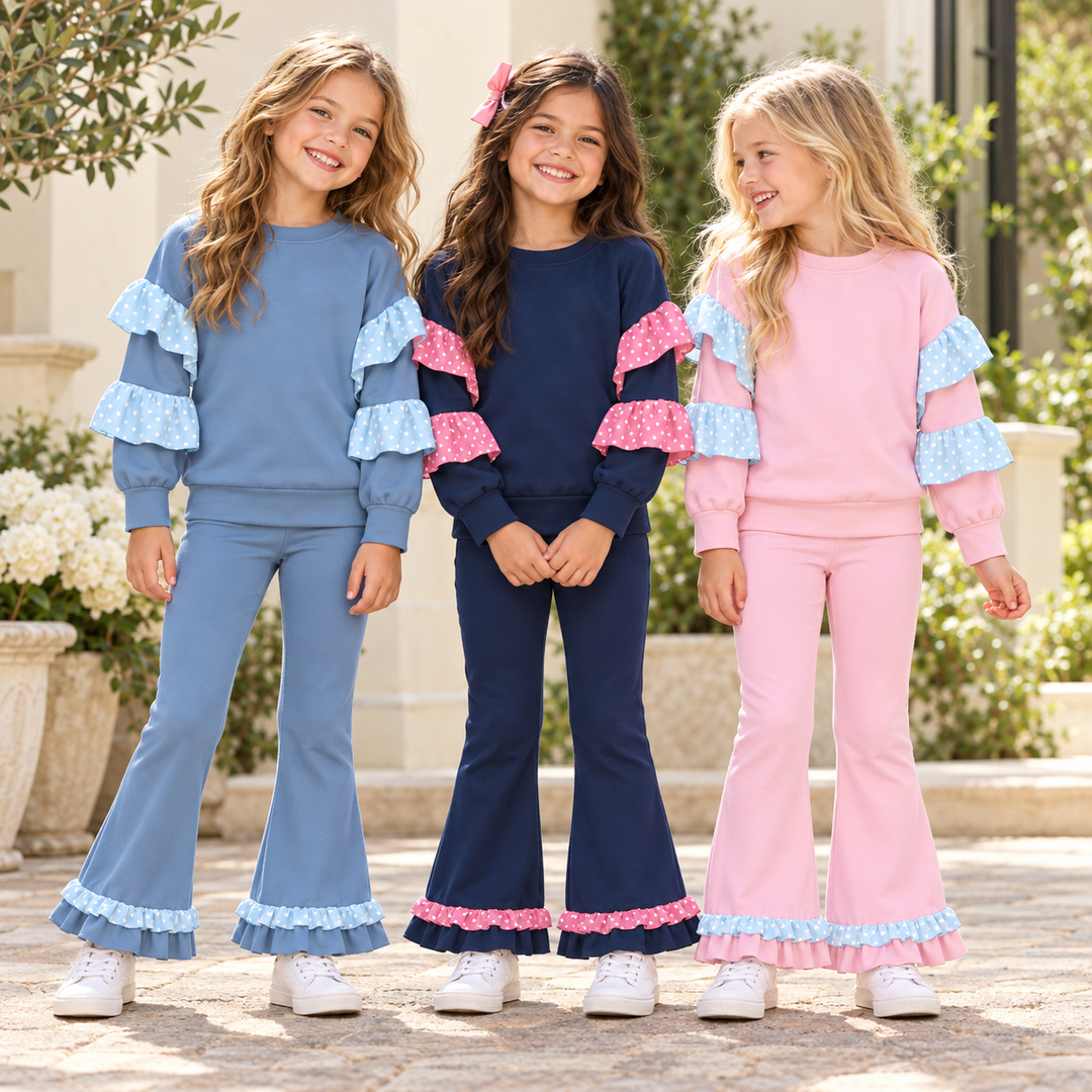 Girls Ruffle Sweatshirt and Bell Bottom Pants Set