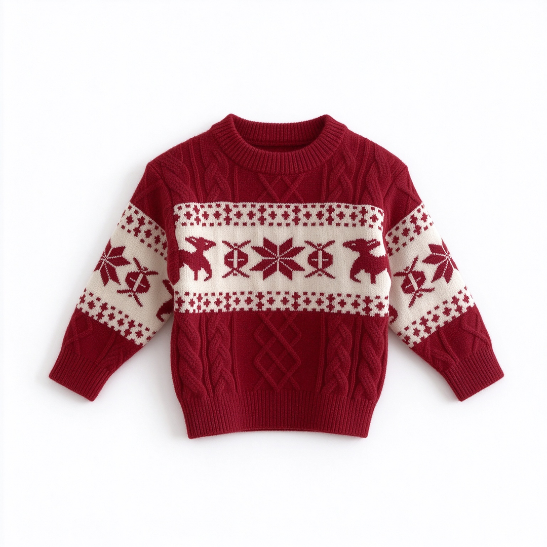 Christmas Retro Snowflake Elk Knit Pullover Sweater For Boys and Girls