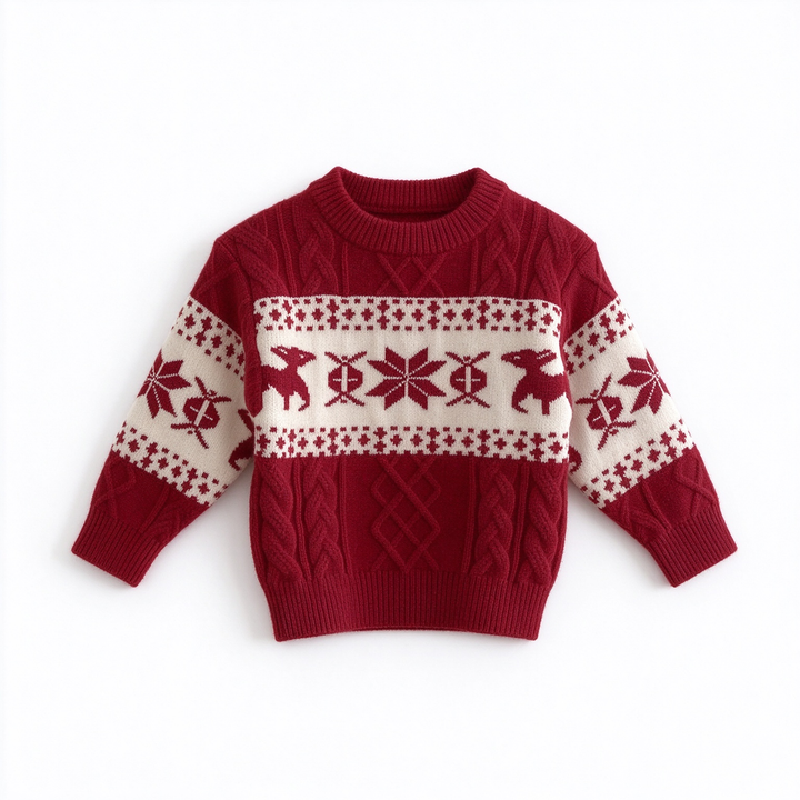Christmas Retro Snowflake Elk Knit Pullover Sweater For Boys and Girls