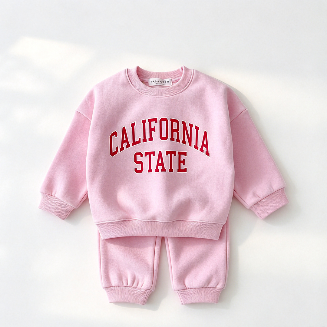 California State Letter Print Crewneck Sweatshirt & Jogger Pants Set