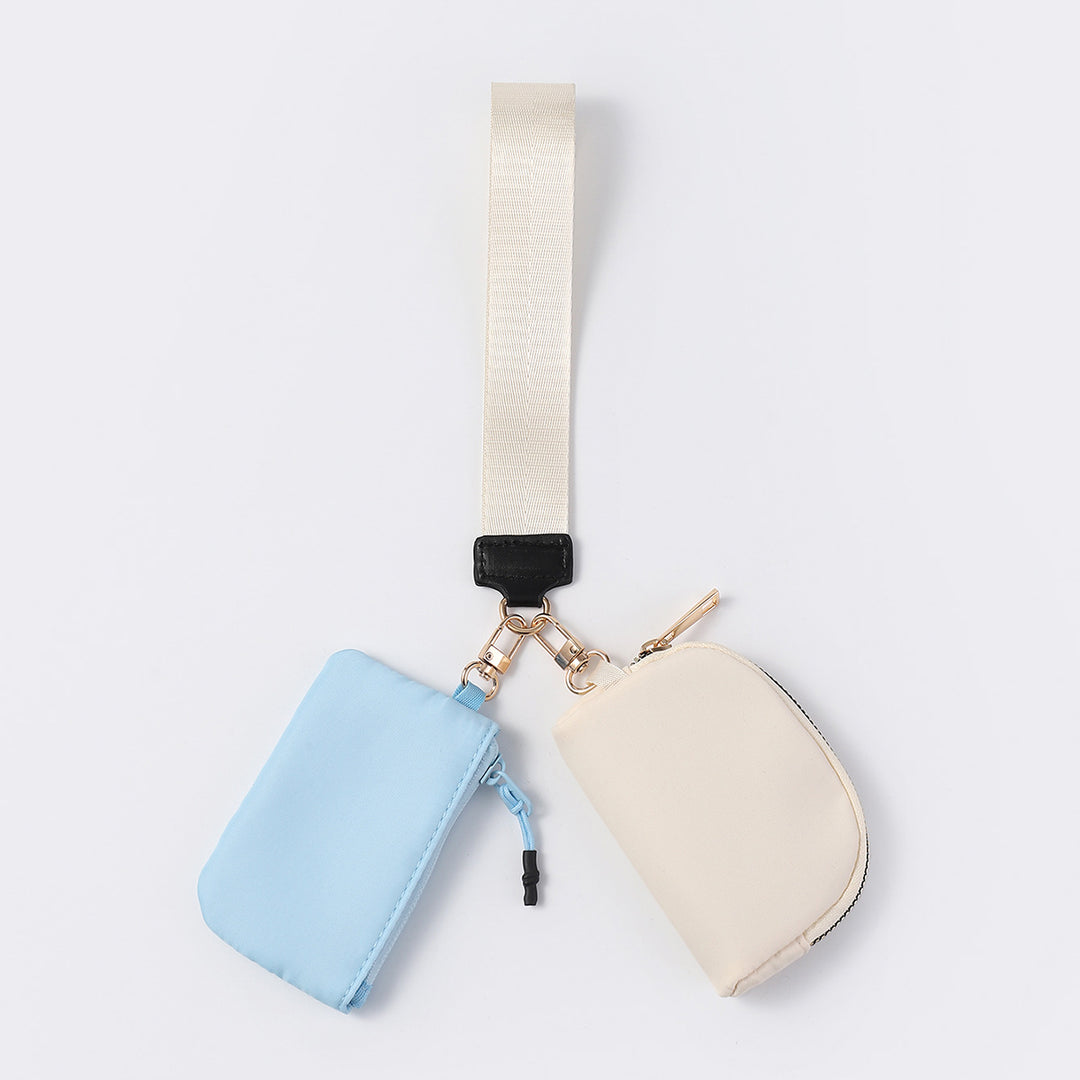 Dual Pouch Wristlet Portable Mini Coin Purse-white