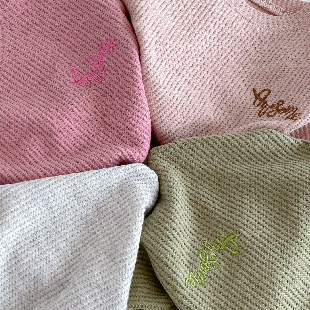 Kids Waffle Knit Sweatshirt &amp; Matching Pants Loungewear 2-Piece Outfit
