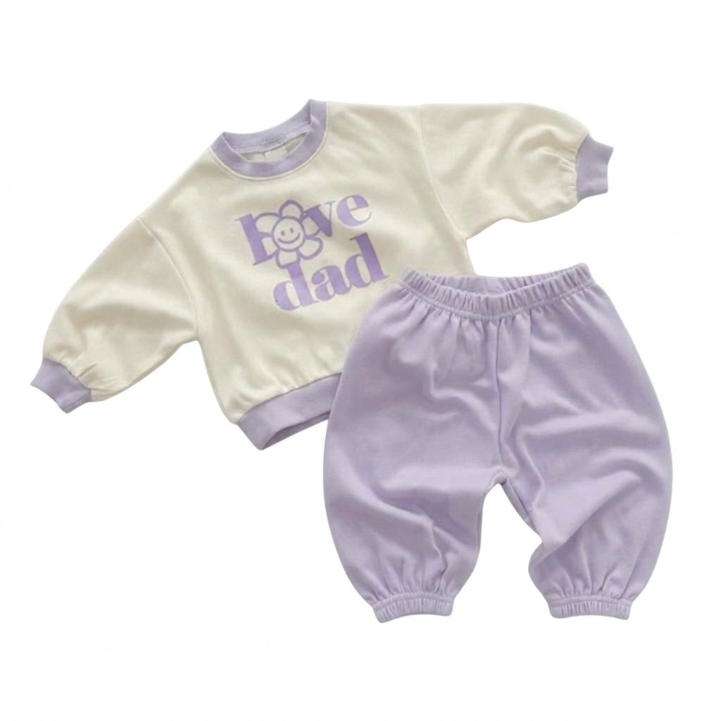 Baby Girl Love Mom Dad Print Sweatshirt &amp; Pants Outfit Set