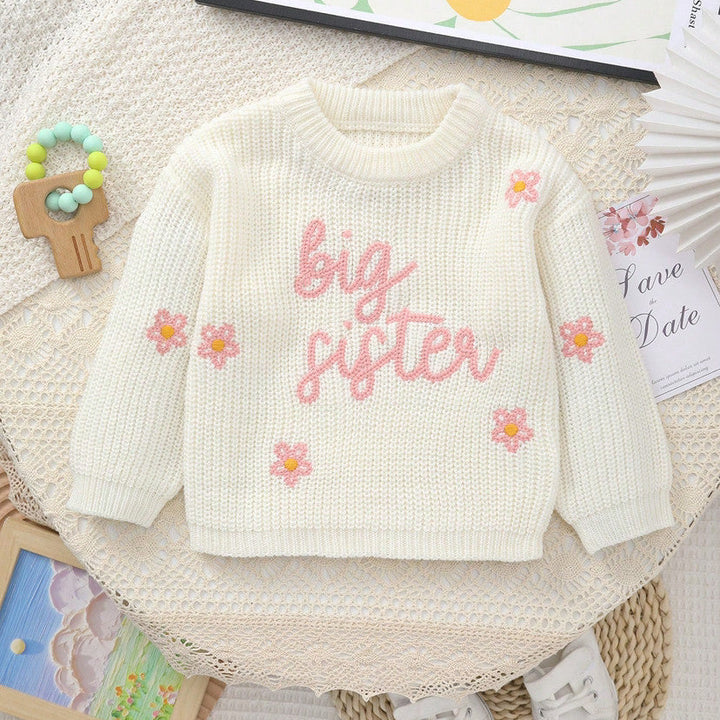 Big Sister Letter Embroidery Knit Sweater