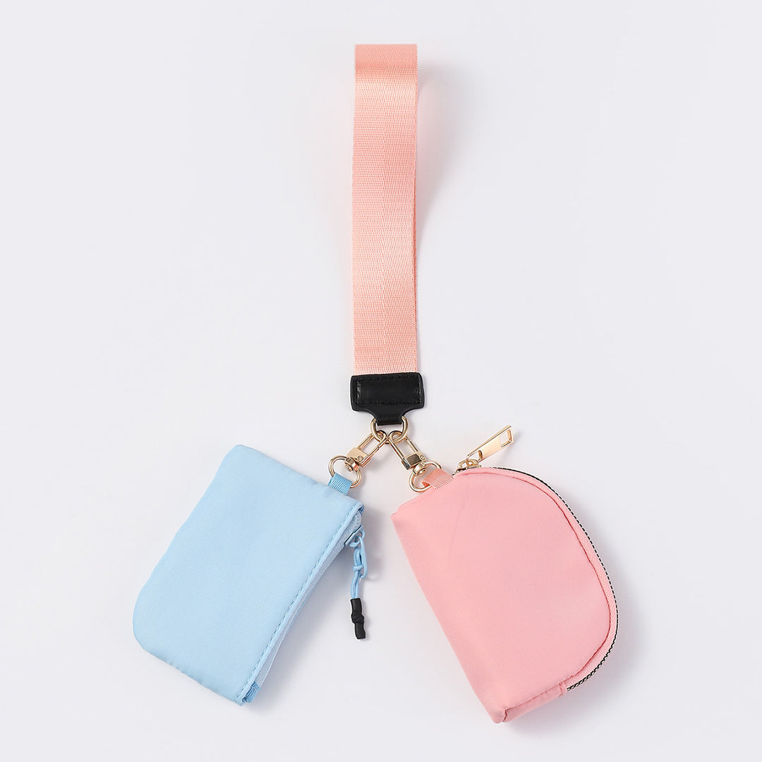 Dual Pouch Wristlet Portable Mini Coin Purse-pink