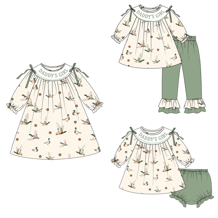 Personalized Custom Name Mallard Duck Print Dress Smocked Outfits Collection