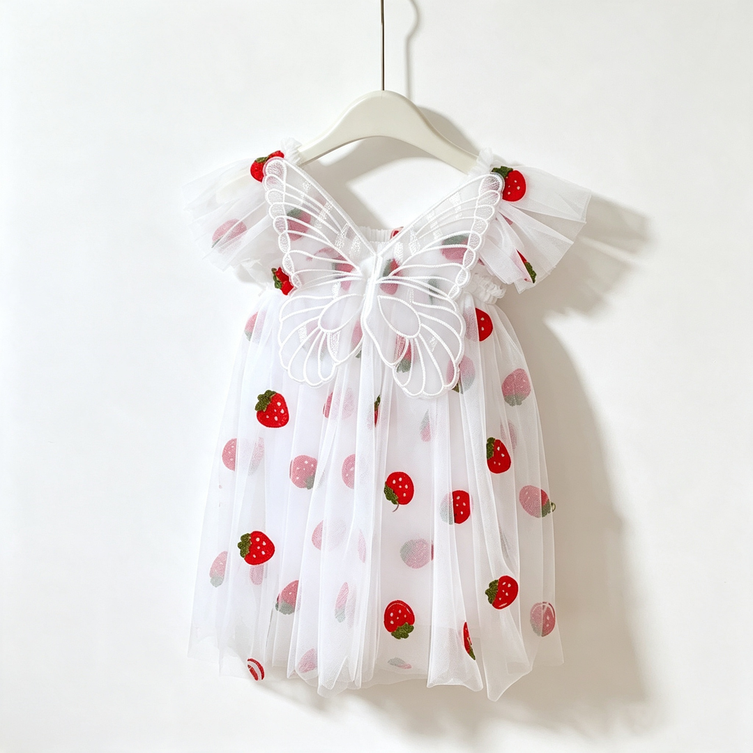 Girls Strawberry embroidery princess tutu dress