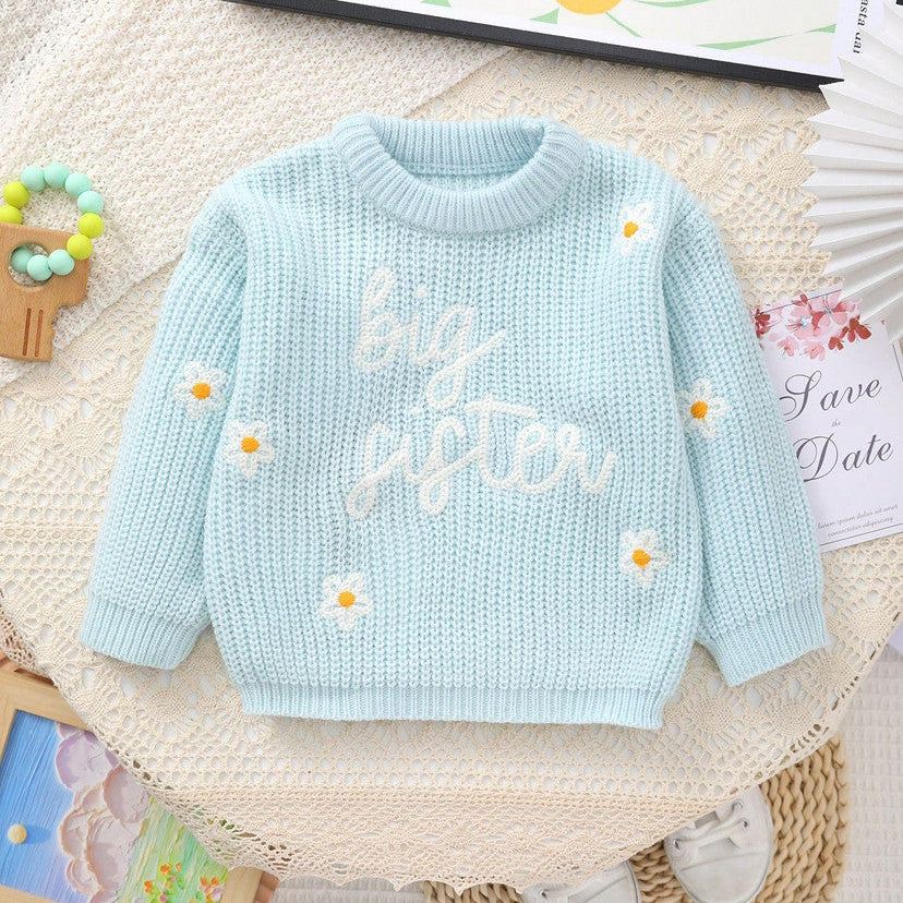Big Sister Letter Embroidery Knit Sweater