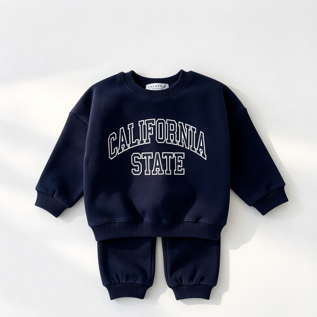 California State Letter Print Crewneck Sweatshirt & Jogger Pants Set