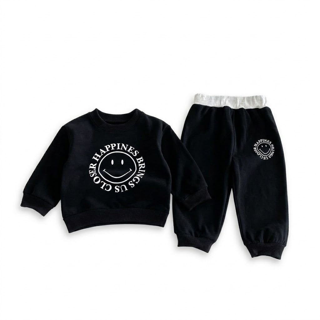 Baby Boys Letter Smile Print Long-Sleeved Sweater Pants Suit
