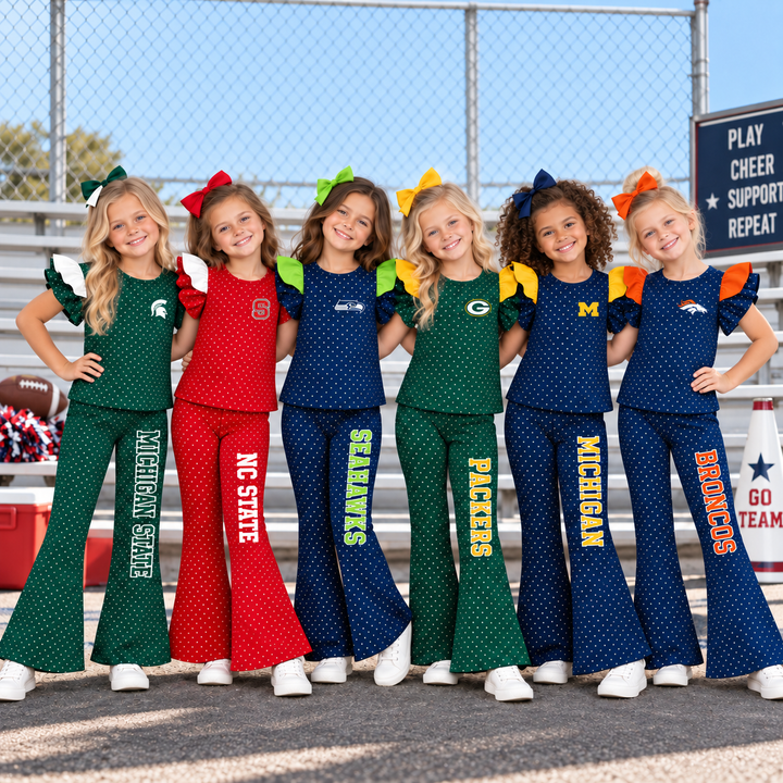 Girls Game Day Football Team Ruffle Top &Flare Pants Outfit