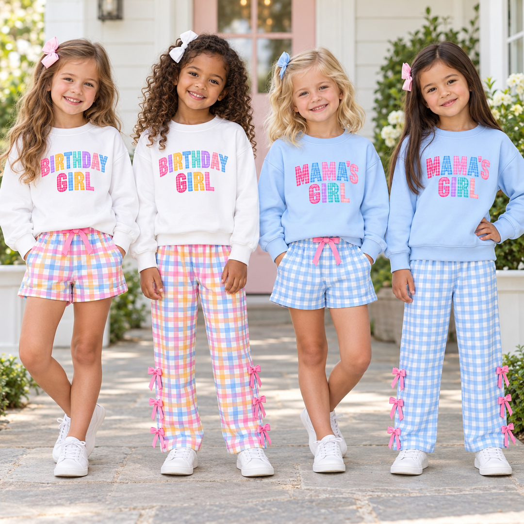 Birthday Girl Print Sweatshirt and Side Bow Wide Leg Pants Set