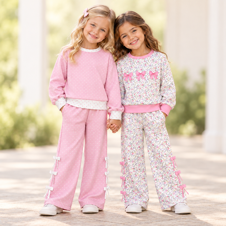 Girls Pullover Sweater&amp;Side Bow Wide Leg Pants Set