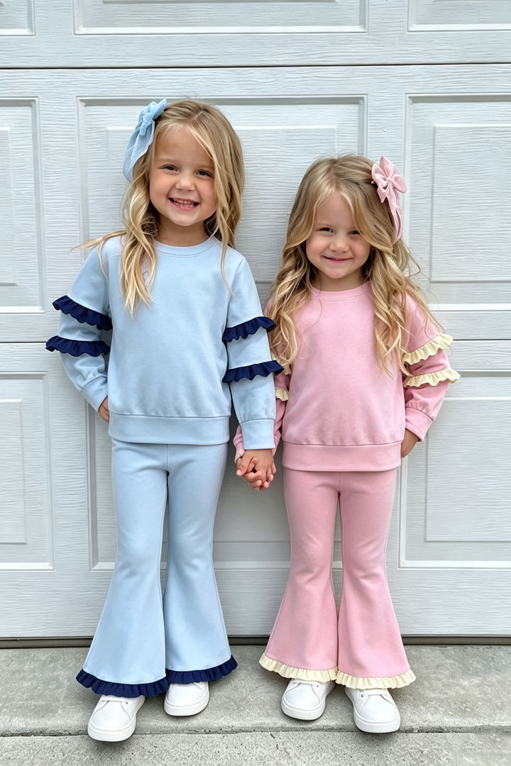 Girls Ruffle Long Sleeve Top & Flare Pants Set