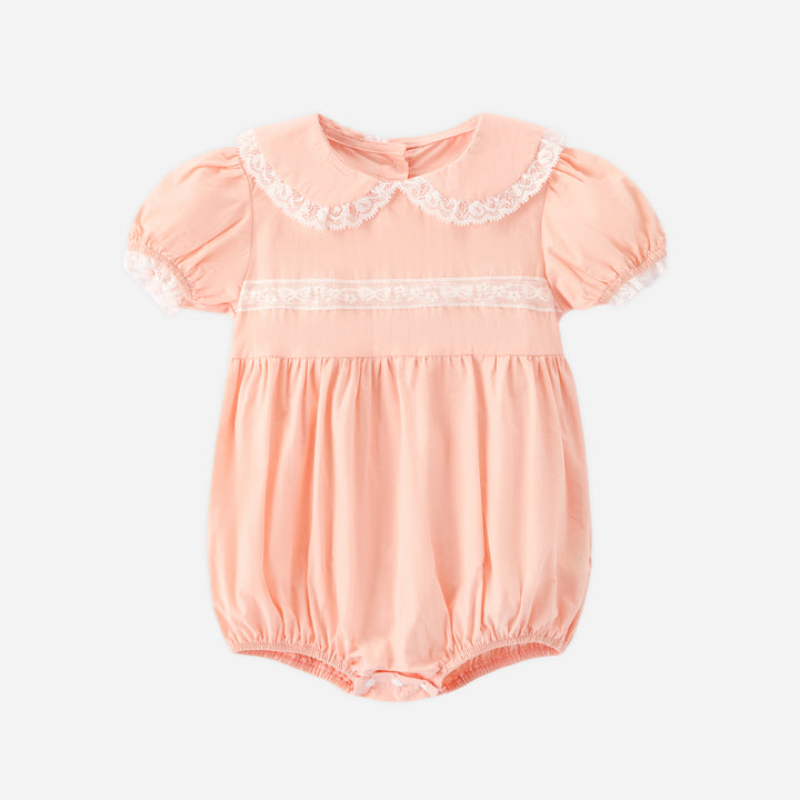 Baby pink Lace-deco bodysuit cotton romper