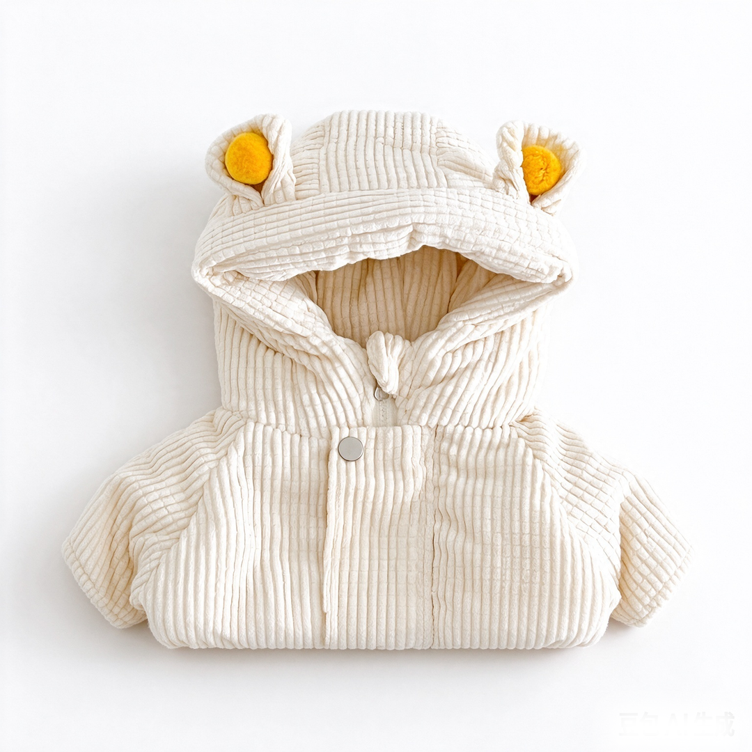 Baby Corduroy Bear Ear Hooded Quilted Jacket Coat