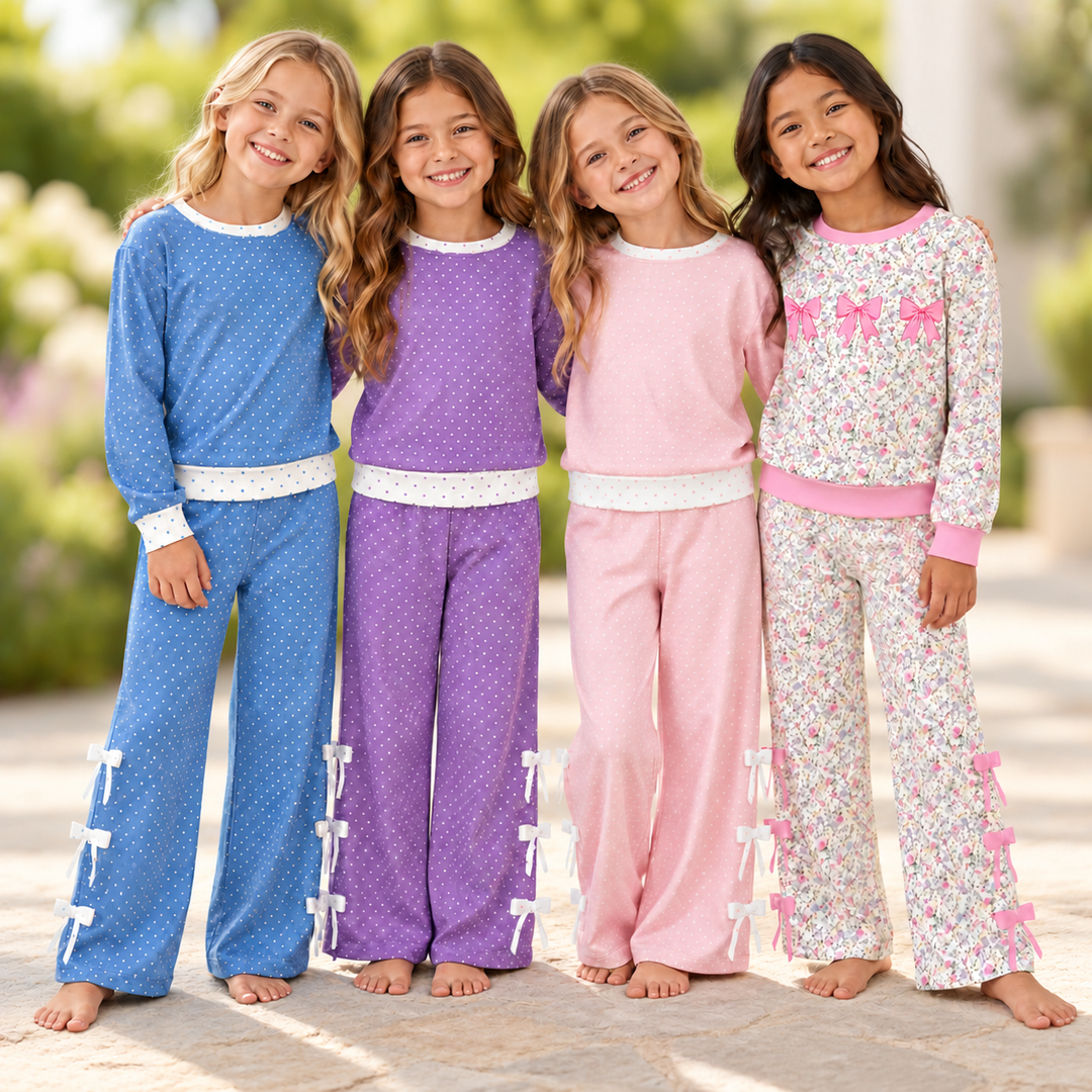 Girls Pullover Sweater&amp;Side Bow Wide Leg Pants Set