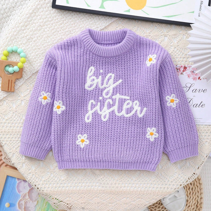 Big Sister Letter Embroidery Knit Sweater