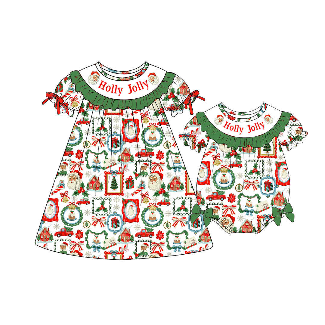 Personalized custom name Christmas Cute Ruffle Embroidered Dress