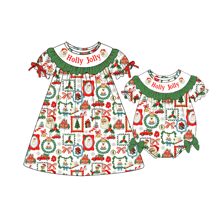 Personalized custom name Christmas Cute Ruffle Embroidered Dress