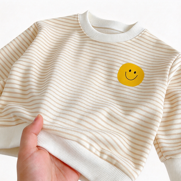 Girls Smiley Face Sweatshirt &amp; Pants Set Stripe Outfit