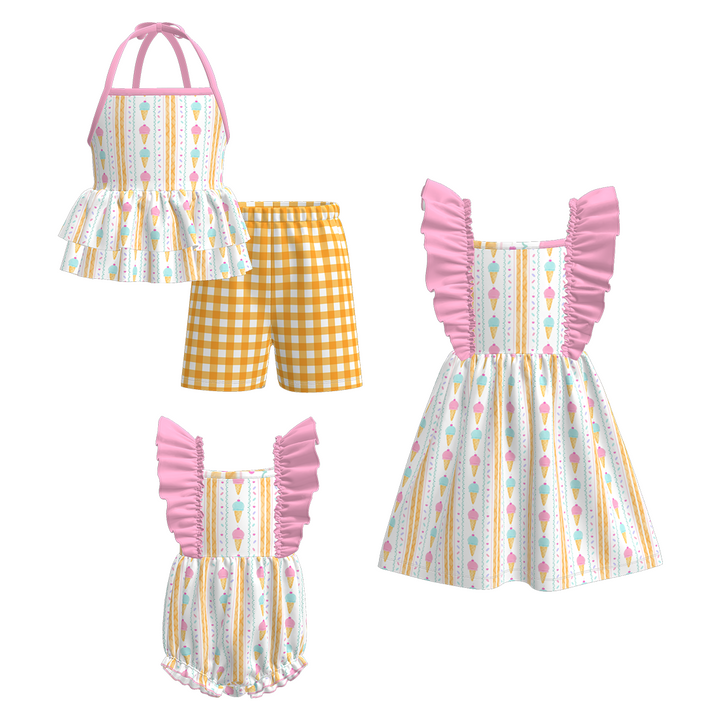 Girls' Sweet ice cream ruffle dress sibling outfits
