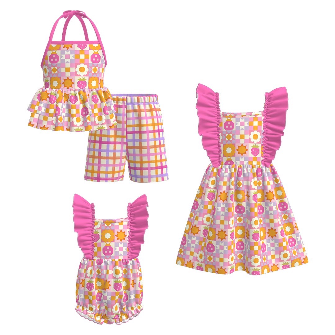 Girls' pastel flowers printed floral ruffle dress sibling outfits