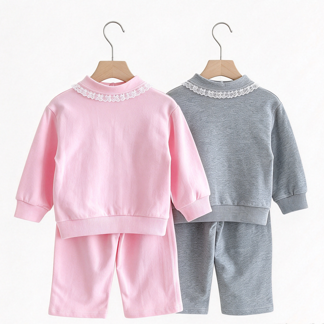 Baby Girl Lace Ruffle Sweatshirt &amp; Pants 2pcs Set
