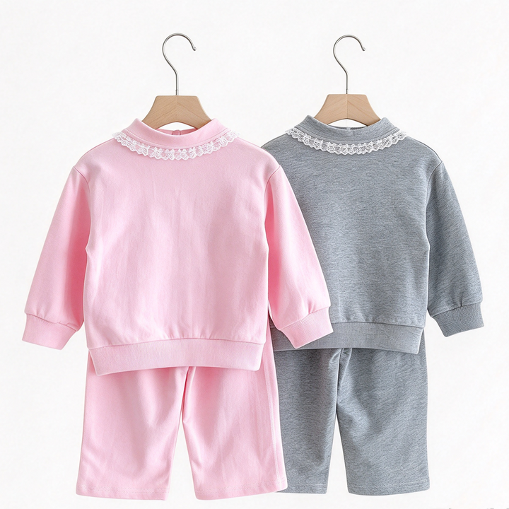 Baby Girl Lace Ruffle Sweatshirt &amp; Pants 2pcs Set