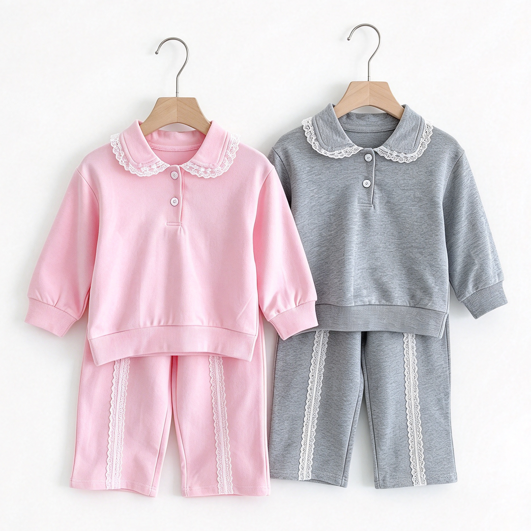 Baby Girl Lace Ruffle Sweatshirt &amp; Pants 2pcs Set