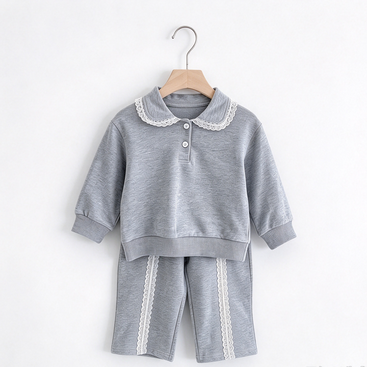 Baby Girl Lace Ruffle Sweatshirt &amp; Pants 2pcs Set