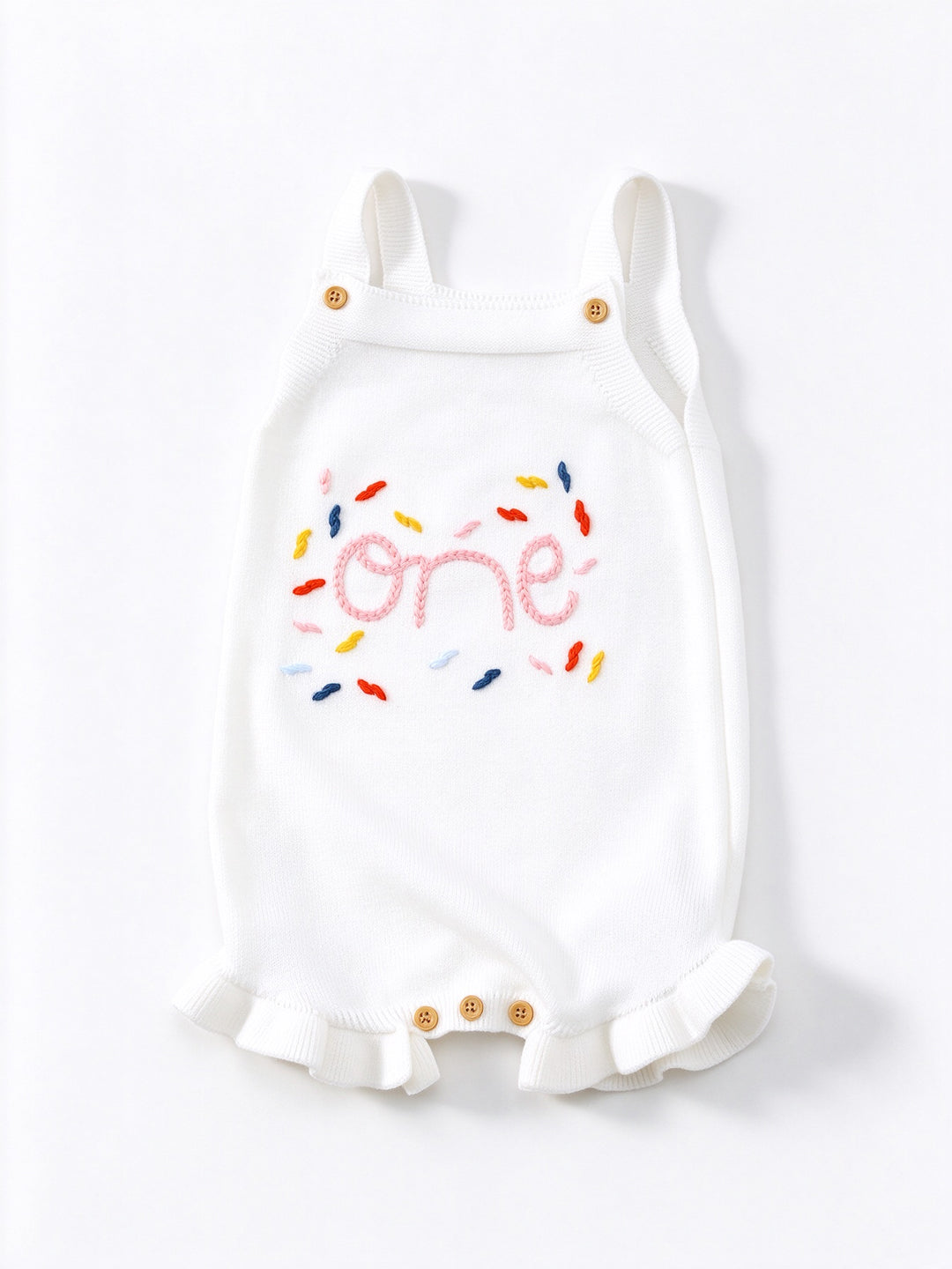Baby Girl First Birthday One Embroidery Knit Romper