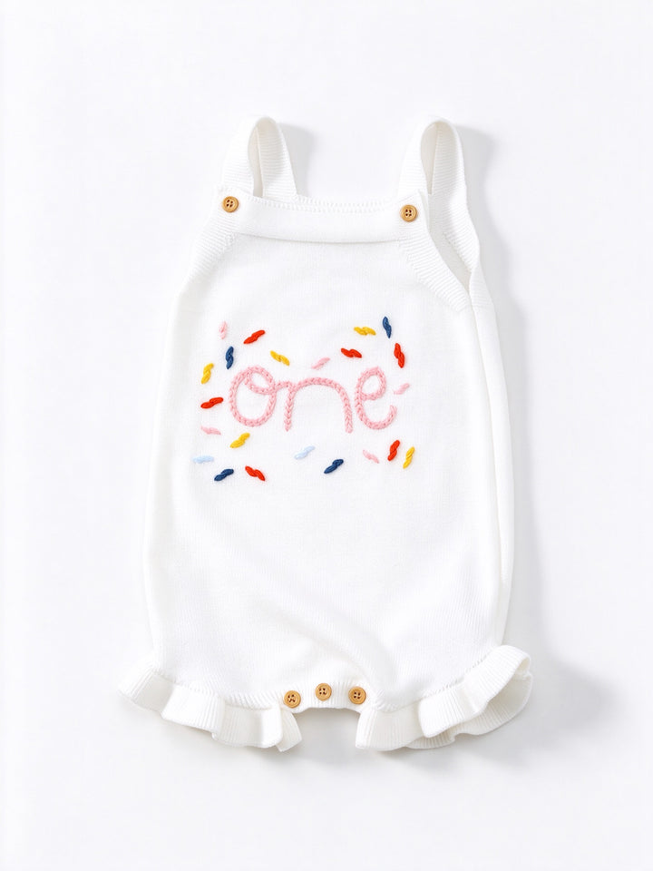 Baby Girl First Birthday One Embroidery Knit Romper