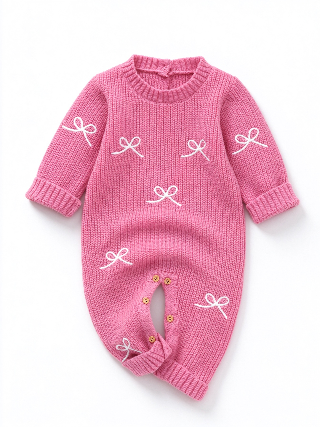 Baby Girl Sweet Bow Embroidery Knit Romper