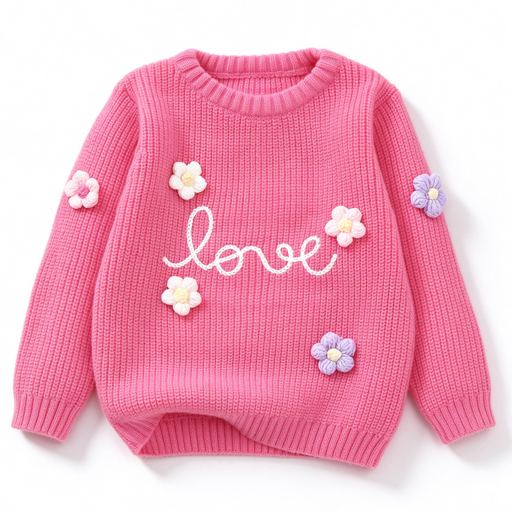 Baby Girls Floral & Love Letter Pattern Pullover Sweater