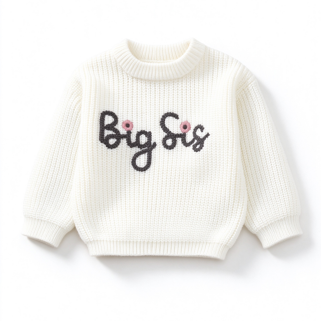 Big Sister Letter Embroidery Knit Sweater Sibling Matching Clothes