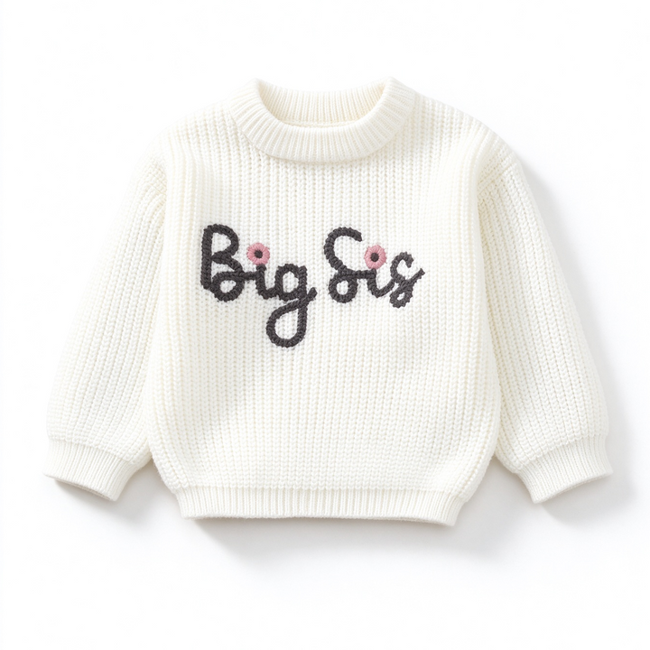 Big Sister Letter Embroidery Knit Sweater Sibling Matching Clothes
