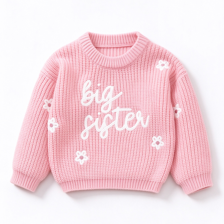 Big Sister Letter Embroidery Knit Sweater