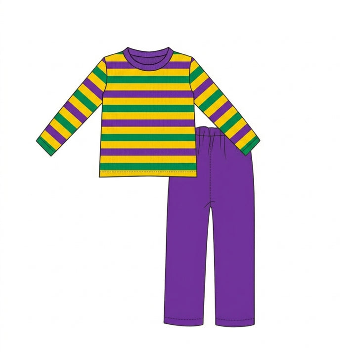 Mardi Gras Kids Color-Block Striped Set
