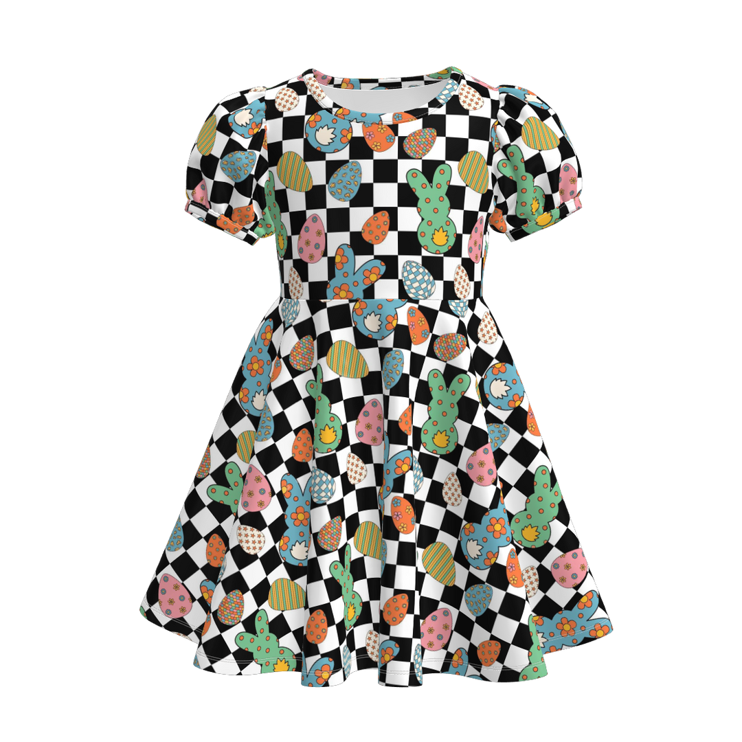 Easter bunny twirl dress with puff sleeve