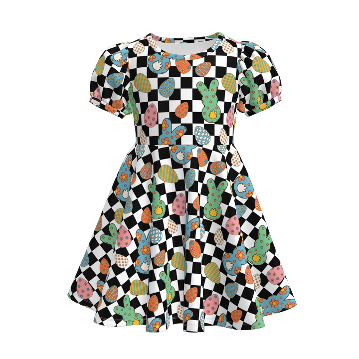 Easter bunny twirl dress with puff sleeve
