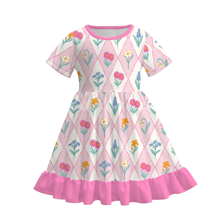 Floral twirl dress with ruffle hem for girls