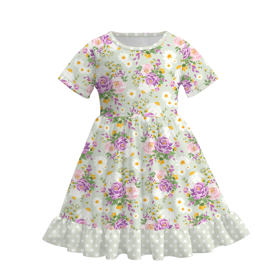 Floral twirl dress with ruffle hem for girls