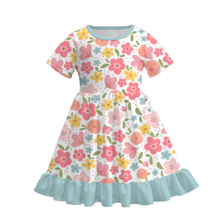 Floral twirl dress with ruffle hem for girls